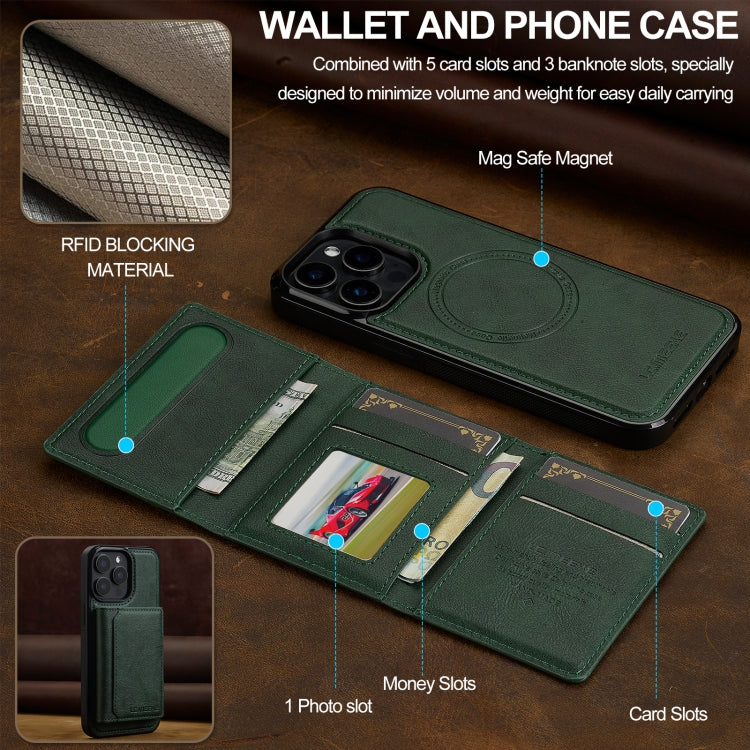For iPhone 15 Pro Max LC.IMEEKE L5 Series Detachable RFID Card Bag Magsafe Phone Case(Green)