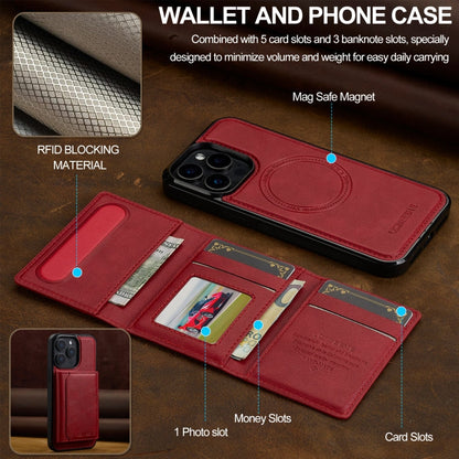 For iPhone 15 Pro Max LC.IMEEKE L5 Series Detachable RFID Card Bag Magsafe Phone Case(Red)