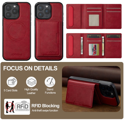 For iPhone 15 Pro Max LC.IMEEKE L5 Series Detachable RFID Card Bag Magsafe Phone Case(Red)