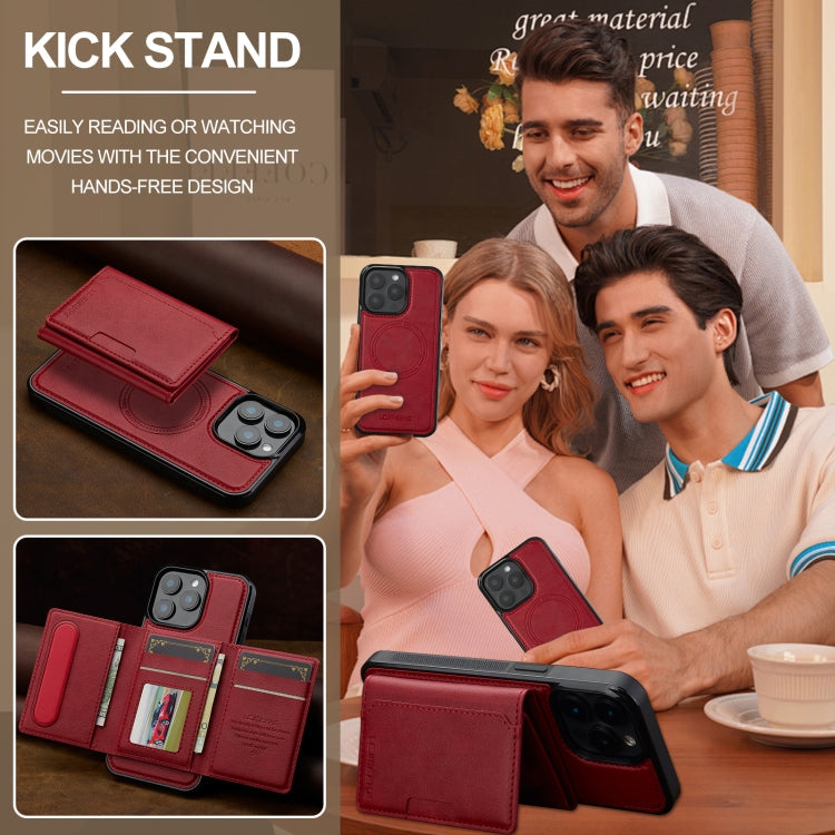 For iPhone 15 Pro Max LC.IMEEKE L5 Series Detachable RFID Card Bag Magsafe Phone Case(Red)