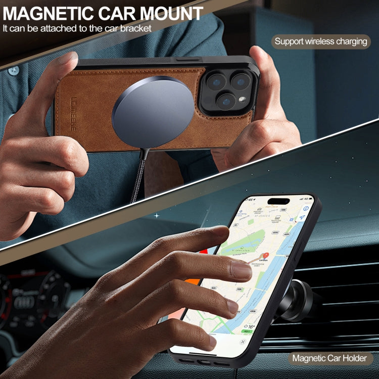 For iPhone 15 Pro LC.IMEEKE L5 Series Detachable RFID Card Bag Magsafe Phone Case(Brown)