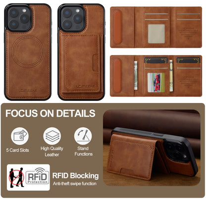 For iPhone 15 Pro LC.IMEEKE L5 Series Detachable RFID Card Bag Magsafe Phone Case(Brown)
