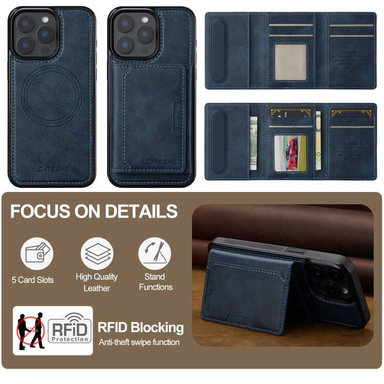 For iPhone 14 Pro Max LC.IMEEKE L5 Series Detachable RFID Card Bag Magsafe Phone Case(Blue)