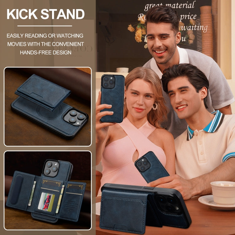 For iPhone 14 Pro Max LC.IMEEKE L5 Series Detachable RFID Card Bag Magsafe Phone Case(Blue)