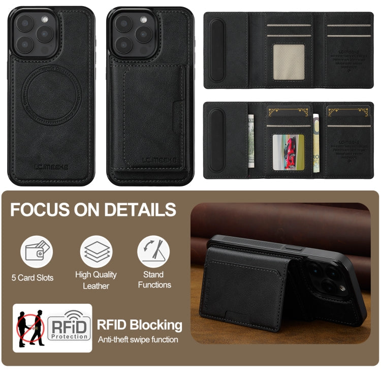For iPhone 14 Pro LC.IMEEKE L5 Series Detachable RFID Card Bag Magsafe Phone Case(Black)