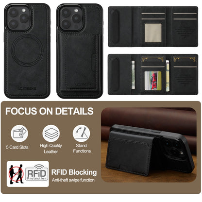 For iPhone 14 Pro LC.IMEEKE L5 Series Detachable RFID Card Bag Magsafe Phone Case(Black)