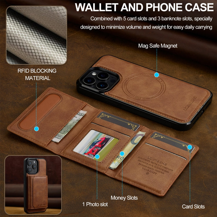 For iPhone 14 Pro LC.IMEEKE L5 Series Detachable RFID Card Bag Magsafe Phone Case(Brown)