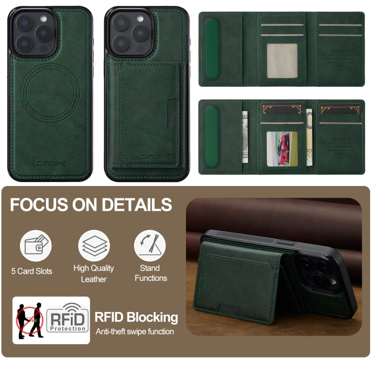 For iPhone 14 Pro LC.IMEEKE L5 Series Detachable RFID Card Bag Magsafe Phone Case(Green)