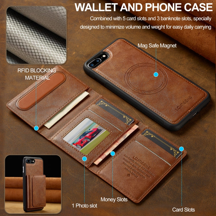 For iPhone 17e / 16e LC.IMEEKE L5 Series Detachable RFID Card Bag Magsafe Phone Case(Brown)