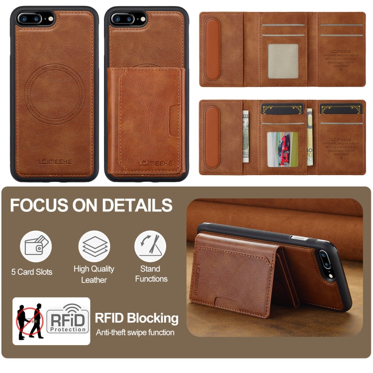 For iPhone 17e / 16e LC.IMEEKE L5 Series Detachable RFID Card Bag Magsafe Phone Case(Brown)