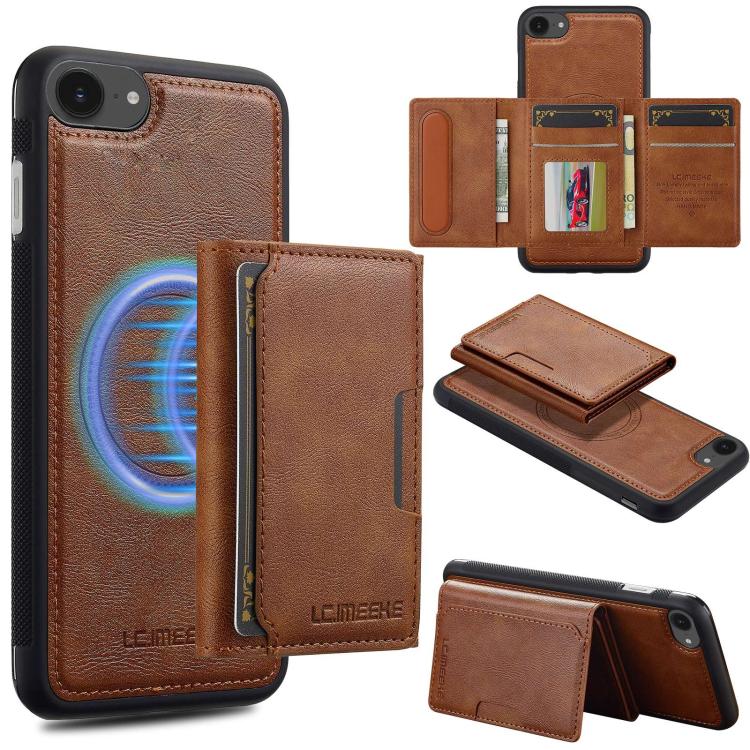 For iPhone 17e / 16e LC.IMEEKE L5 Series Detachable RFID Card Bag Magsafe Phone Case(Brown)