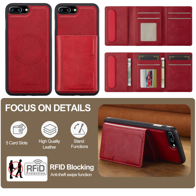 For iPhone 17e / 16e LC.IMEEKE L5 Series Detachable RFID Card Bag Magsafe Phone Case(Red)