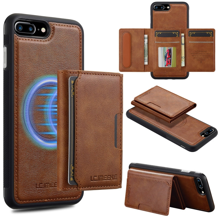 For iPhone SE 2022 / 2020 LC.IMEEKE L5 Series Detachable RFID Card Bag Magsafe Phone Case(Brown)