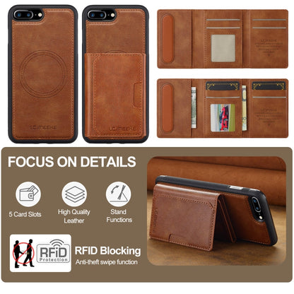 For iPhone SE 2022 / 2020 LC.IMEEKE L5 Series Detachable RFID Card Bag Magsafe Phone Case(Brown)