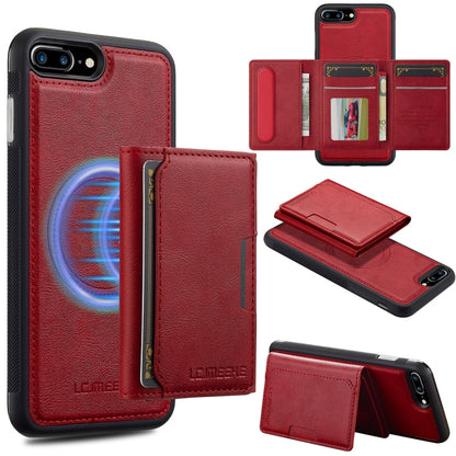 For iPhone SE 2022 / 2020 LC.IMEEKE L5 Series Detachable RFID Card Bag Magsafe Phone Case(Red)