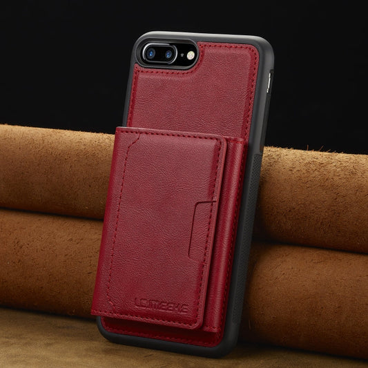 For iPhone SE 2022 / 2020 LC.IMEEKE L5 Series Detachable RFID Card Bag Magsafe Phone Case(Red)