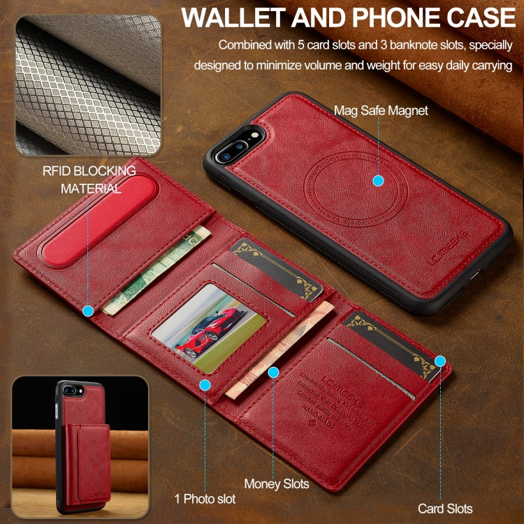 For iPhone SE 2022 / 2020 LC.IMEEKE L5 Series Detachable RFID Card Bag Magsafe Phone Case(Red)