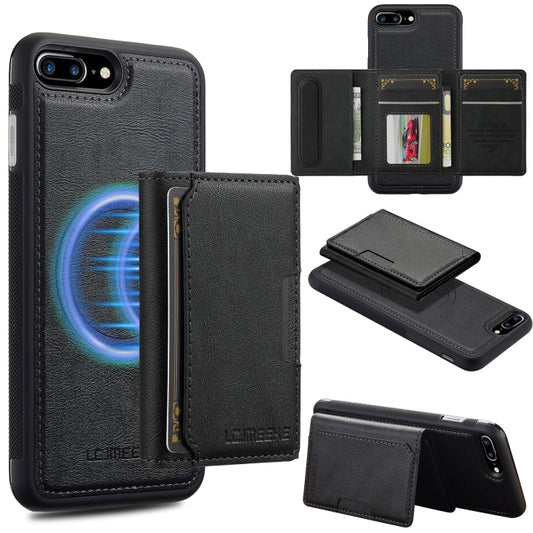 For iPhone 8 Plus / 7 Plus LC.IMEEKE L5 Series Detachable RFID Card Bag Magsafe Phone Case(Black)