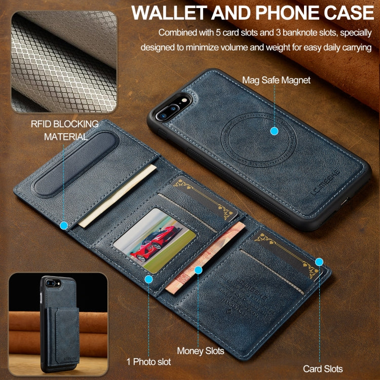 For iPhone 8 Plus / 7 Plus LC.IMEEKE L5 Series Detachable RFID Card Bag Magsafe Phone Case(Blue)