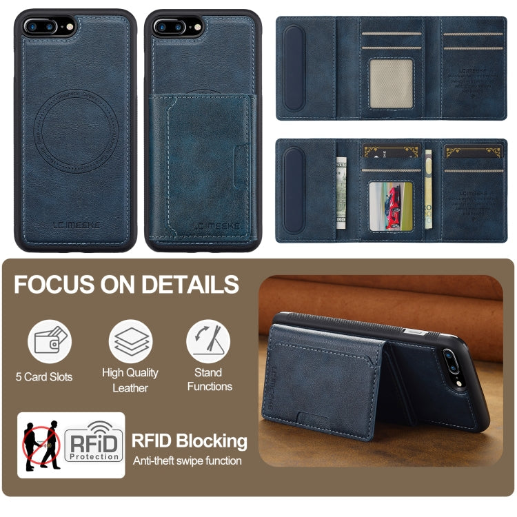 For iPhone 8 Plus / 7 Plus LC.IMEEKE L5 Series Detachable RFID Card Bag Magsafe Phone Case(Blue)