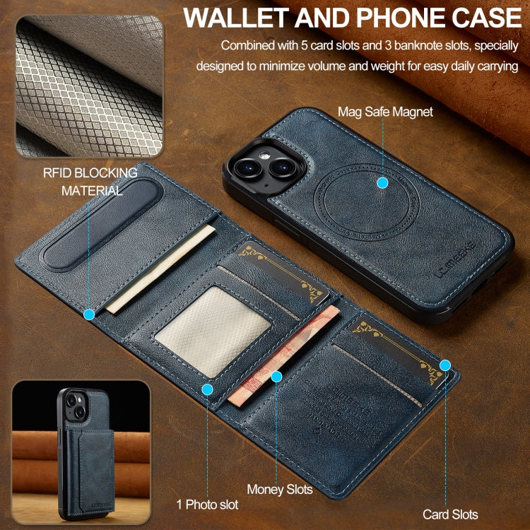 For iPhone 15 LC.IMEEKE L5 Series Detachable RFID Card Bag Magsafe Phone Case(Blue)