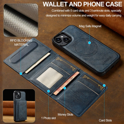 For iPhone 15 LC.IMEEKE L5 Series Detachable RFID Card Bag Magsafe Phone Case(Blue)