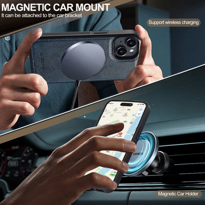 For iPhone 15 LC.IMEEKE L5 Series Detachable RFID Card Bag Magsafe Phone Case(Blue)