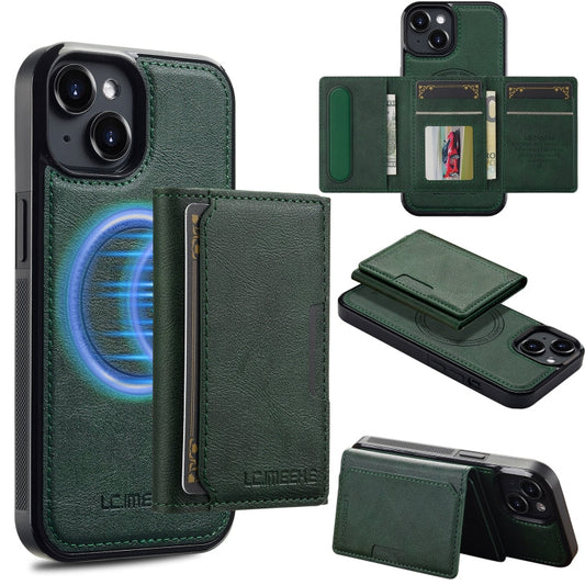 Pour iPhone 15 LC.IMEEKE Série L5 Étui de Téléphone Magsafe Amovible avec Portefeuille RFID (Vert)