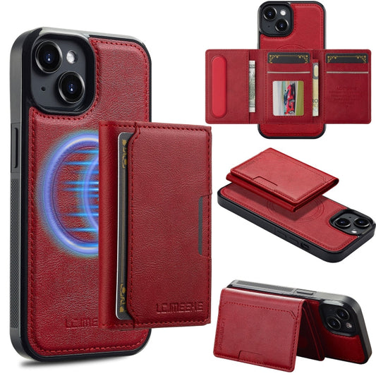 Pour iPhone 15 LC.IMEEKE Série L5 Étui de téléphone Magsafe détachable avec sac à cartes RFID (Rouge)