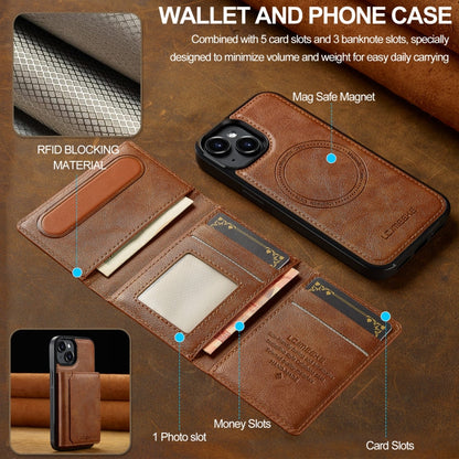 For iPhone 15 Plus / 14 Plus LC.IMEEKE L5 Series Detachable RFID Card Bag Magsafe Phone Case(Brown)
