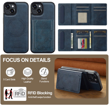For iPhone 15 Plus / 14 Plus LC.IMEEKE L5 Series Detachable RFID Card Bag Magsafe Phone Case(Blue)