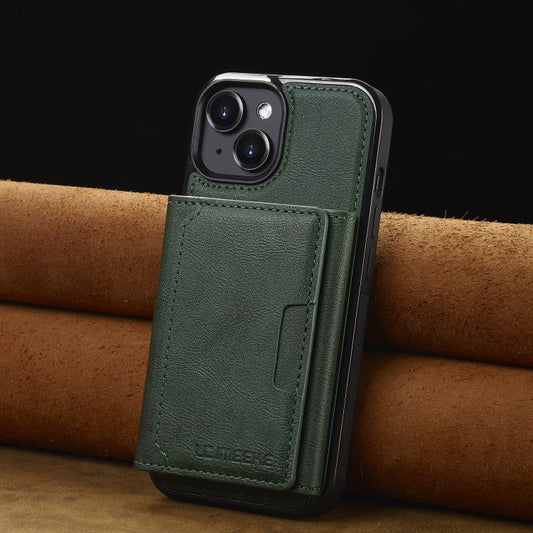 For iPhone 15 Plus / 14 Plus LC.IMEEKE L5 Series Detachable RFID Card Bag Magsafe Phone Case(Green)