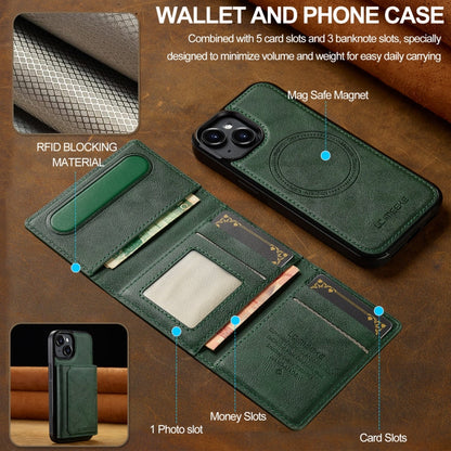 For iPhone 15 Plus / 14 Plus LC.IMEEKE L5 Series Detachable RFID Card Bag Magsafe Phone Case(Green)