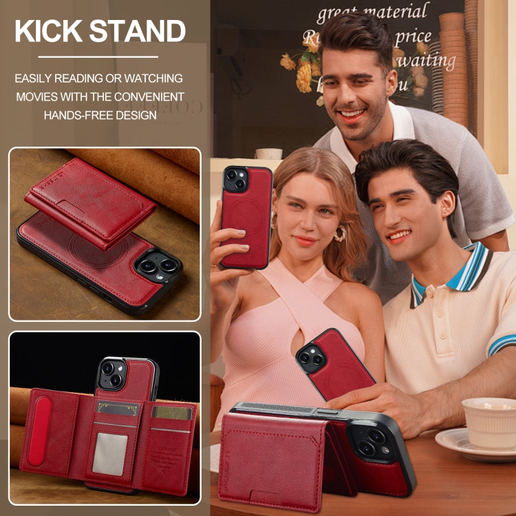 For iPhone 15 Plus / 14 Plus LC.IMEEKE L5 Series Detachable RFID Card Bag Magsafe Phone Case(Red)