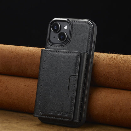 For iPhone 14 / 13 LC.IMEEKE L5 Series Detachable RFID Card Bag Magsafe Phone Case(Black)