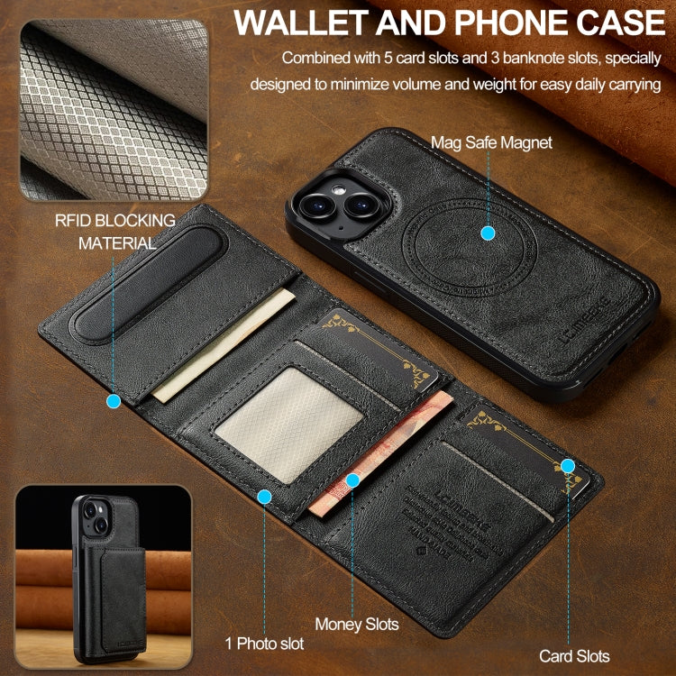 For iPhone 14 / 13 LC.IMEEKE L5 Series Detachable RFID Card Bag Magsafe Phone Case(Black)