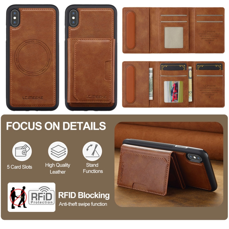 For iPhone XS / X LC.IMEEKE L5 Series Detachable RFID Card Bag Magsafe Phone Case(Brown)