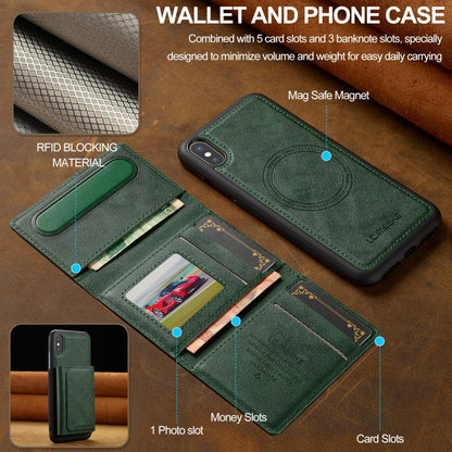 For iPhone XS / X LC.IMEEKE L5 Series Detachable RFID Card Bag Magsafe Phone Case(Green)