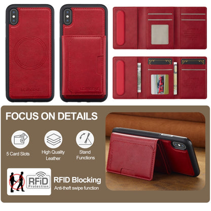 For iPhone XR LC.IMEEKE L5 Series Detachable RFID Card Bag Magsafe Phone Case(Red)