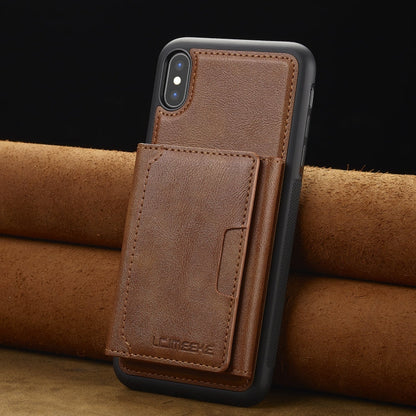 For iPhone XS Max LC.IMEEKE L5 Series Detachable RFID Card Bag Magsafe Phone Case(Brown)