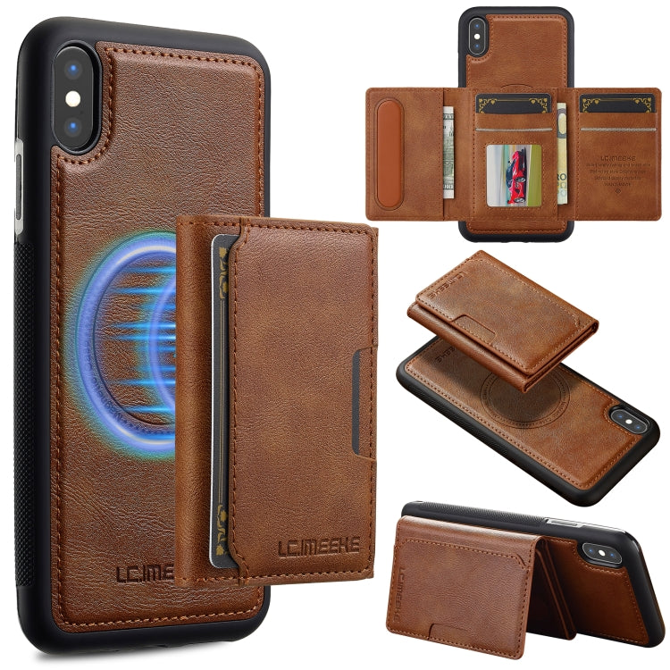 For iPhone XS Max LC.IMEEKE L5 Series Detachable RFID Card Bag Magsafe Phone Case(Brown)