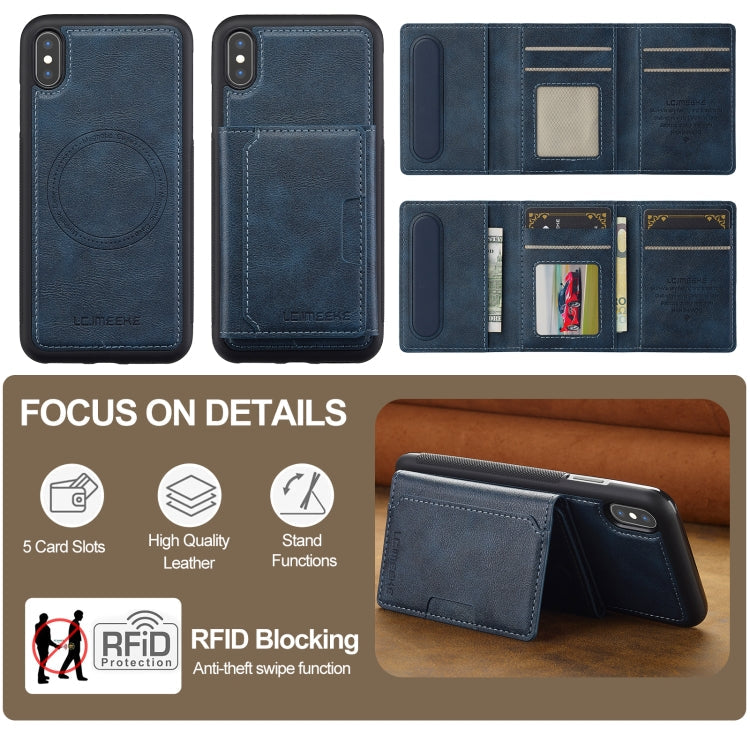 Pour iPhone XS Max LC.IMEEKE Série L5 Étui de téléphone Magsafe détachable avec sac de cartes RFID (Bleu)
