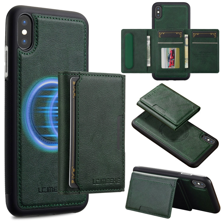 For iPhone XS Max LC.IMEEKE L5 Series Detachable RFID Card Bag Magsafe Phone Case(Green)