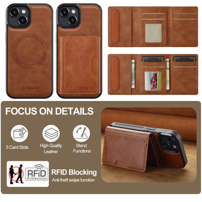 For iPhone 13 mini LC.IMEEKE L5 Series Detachable RFID Card Bag Magsafe Phone Case(Brown)