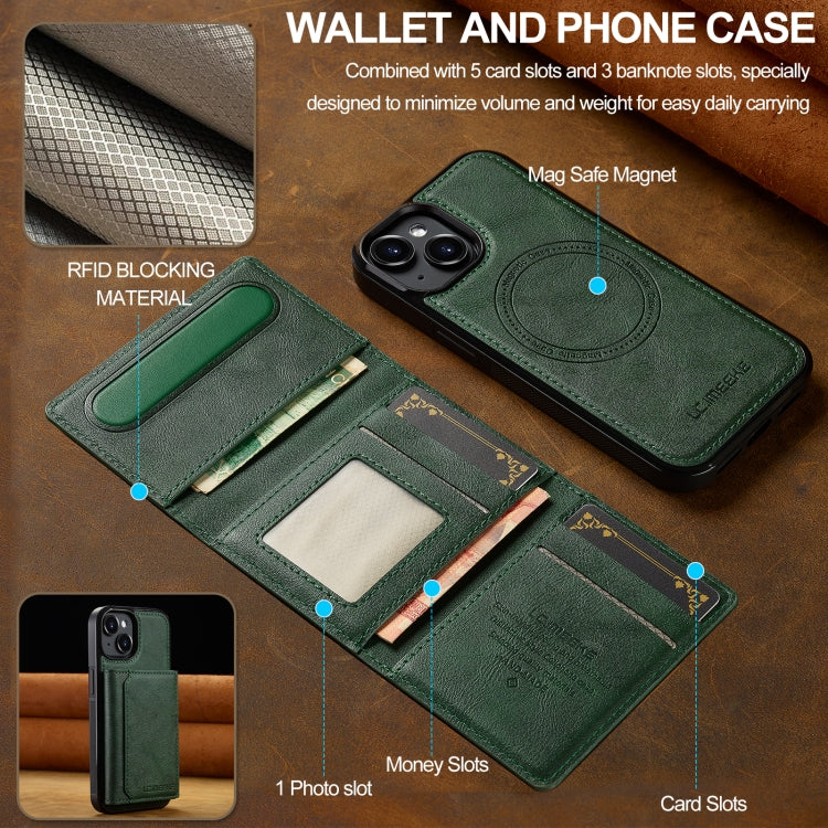 For iPhone 13 mini LC.IMEEKE L5 Series Detachable RFID Card Bag Magsafe Phone Case(Green)