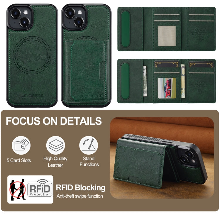 For iPhone 13 mini LC.IMEEKE L5 Series Detachable RFID Card Bag Magsafe Phone Case(Green)