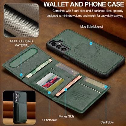 For Samsung Galaxy S24 FE 5G LC.IMEEKE L5 Series Detachable RFID Card Bag Magsafe Phone Case(Green)