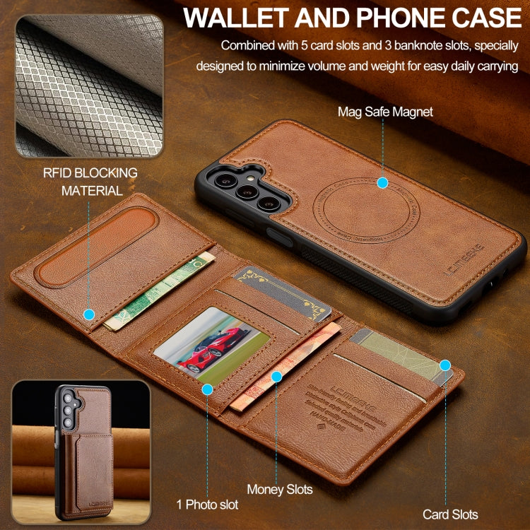 For Samsung Galaxy S23 FE 5G LC.IMEEKE L5 Series Detachable RFID Card Bag Magsafe Phone Case(Brown)