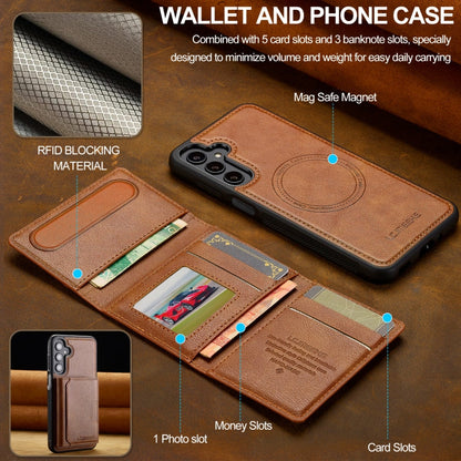 For Samsung Galaxy S23 FE 5G LC.IMEEKE L5 Series Detachable RFID Card Bag Magsafe Phone Case(Brown)
