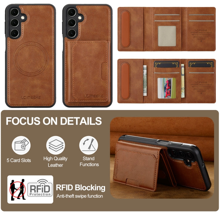 For Samsung Galaxy S23 FE 5G LC.IMEEKE L5 Series Detachable RFID Card Bag Magsafe Phone Case(Brown)
